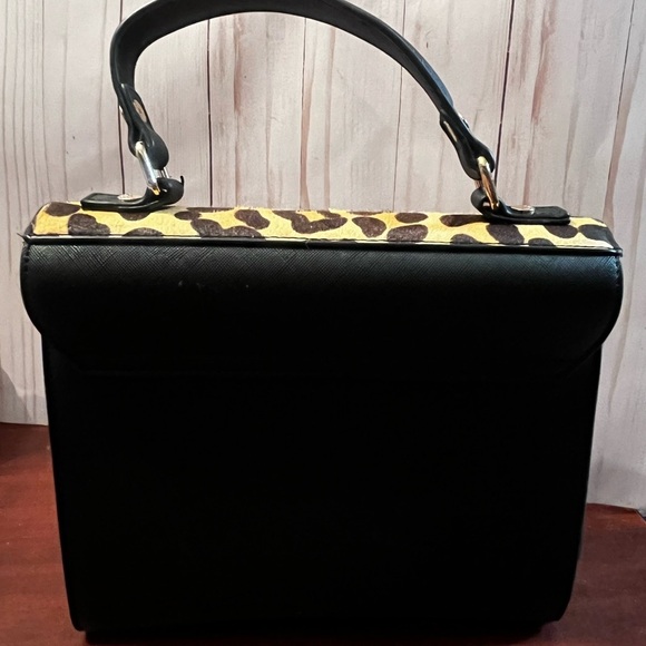 Dune London Leopard Black Half Calf Hair Bag Gold Closure - Picture 5 of 10